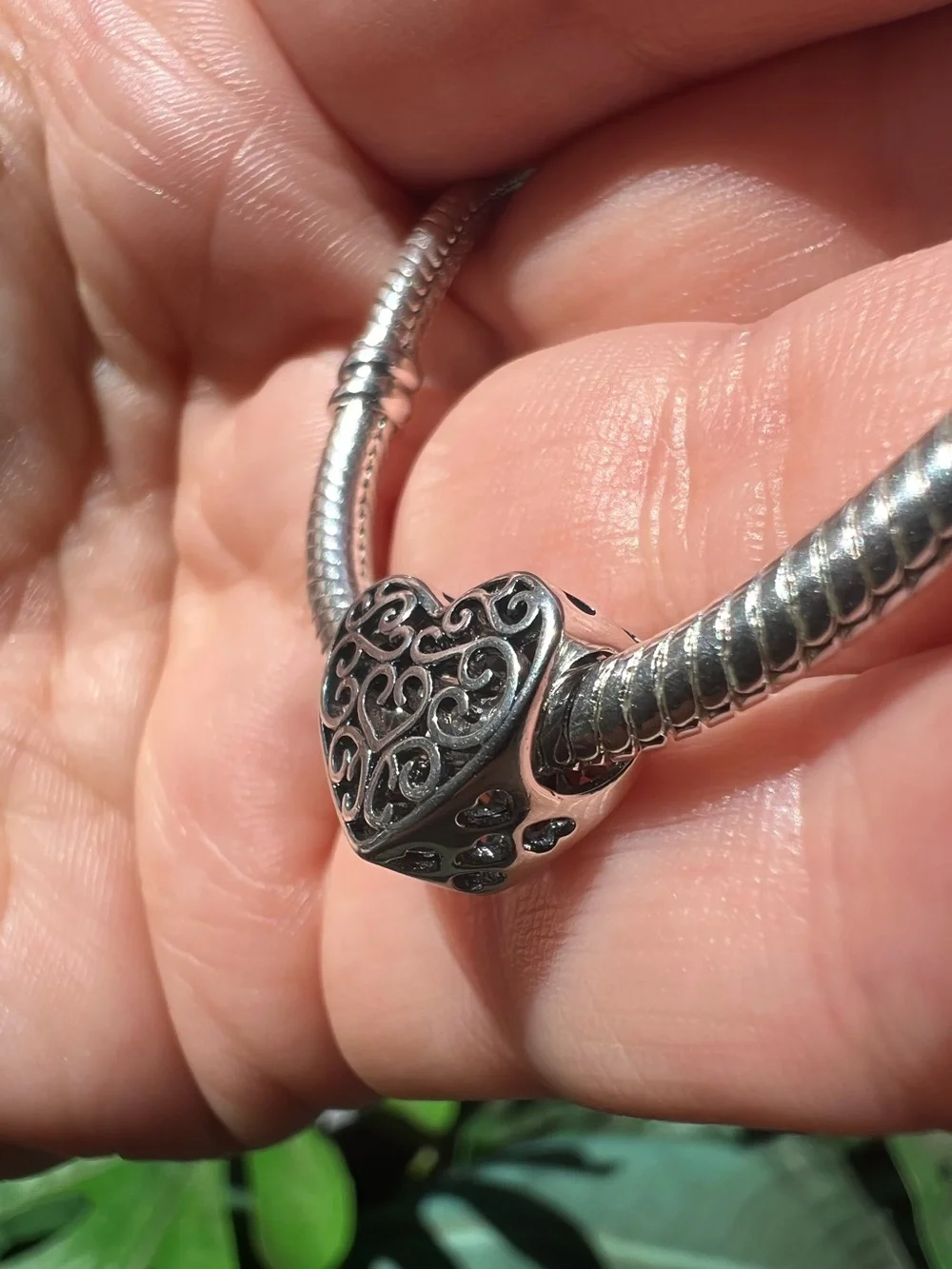Heart Charm with Filigree Accents - S925